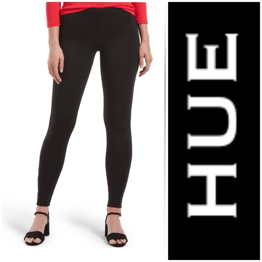New ladies HUE Ponte Black Mid-Rise Leggings Large New with Tags